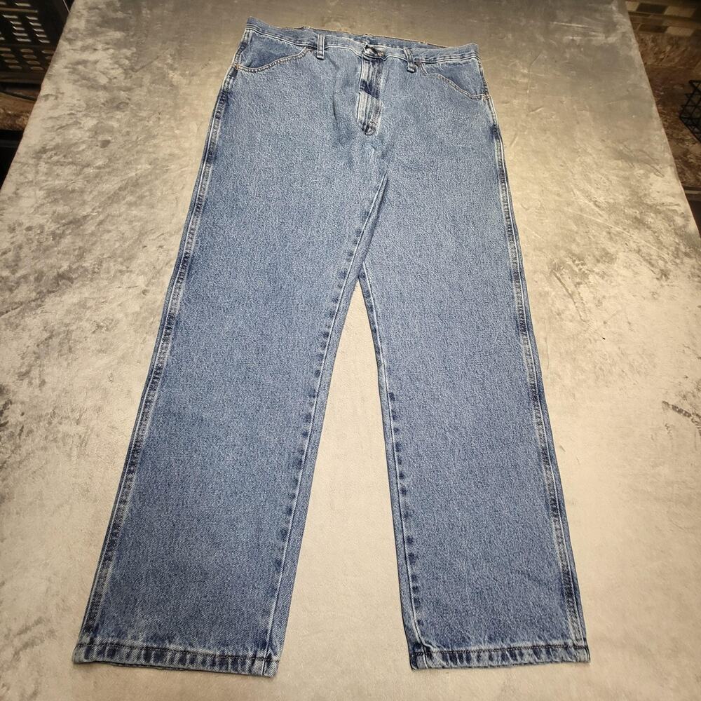 Rustler Jeans Mens 38x30 Blue Medium Wash Straight Regular Denim Pockets